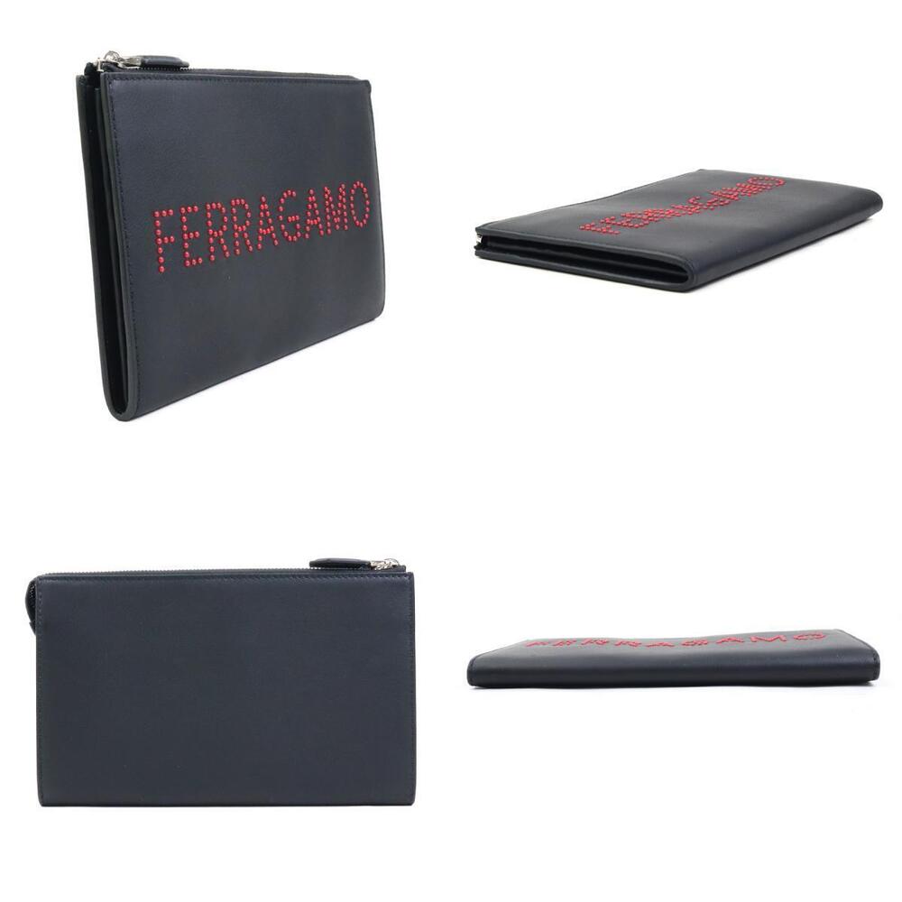 Salvatore Ferragamo leather black clutch bag